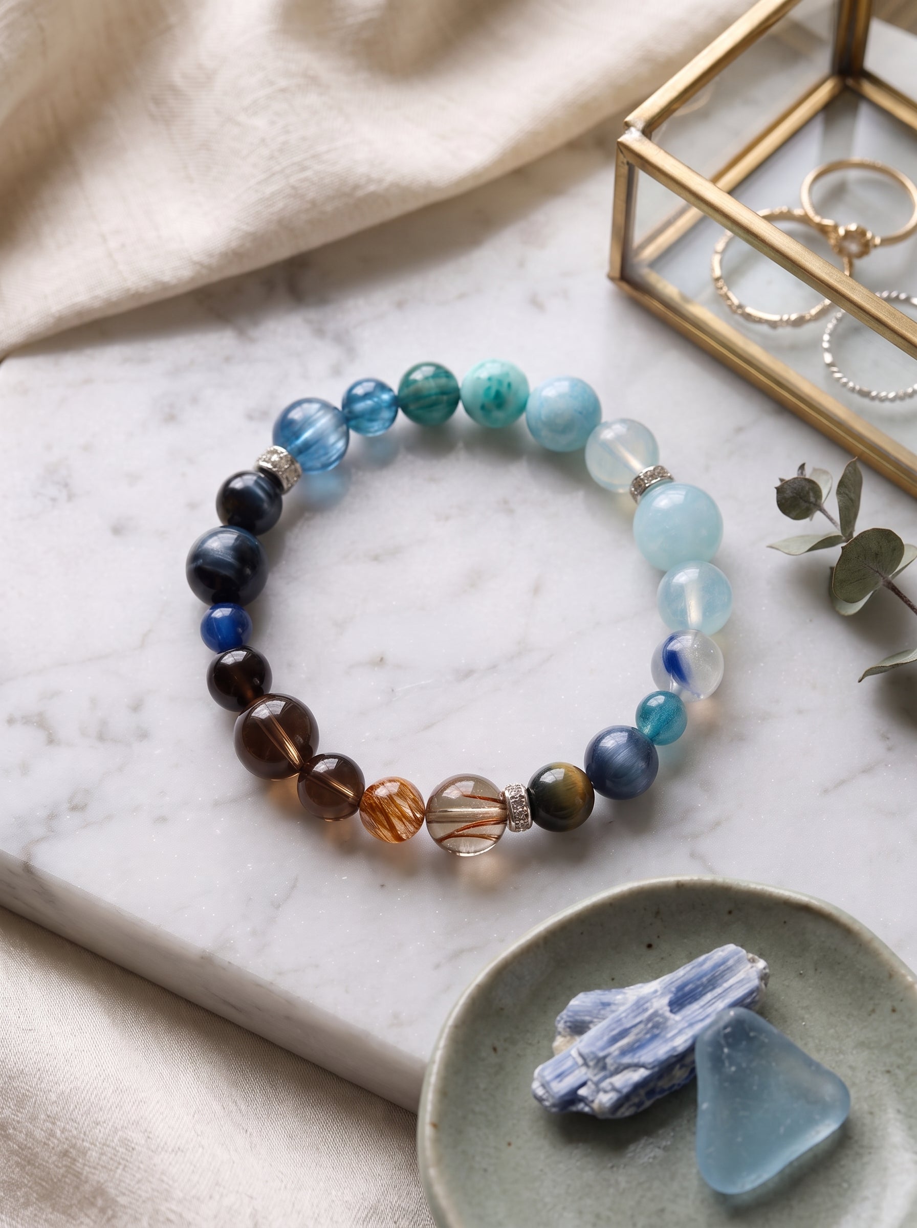 "Five Elements: Water" Natural Aquamarine Energy Bracelet: Dissolve Dawn Anxiety and Reclaim Clear Executive Communication