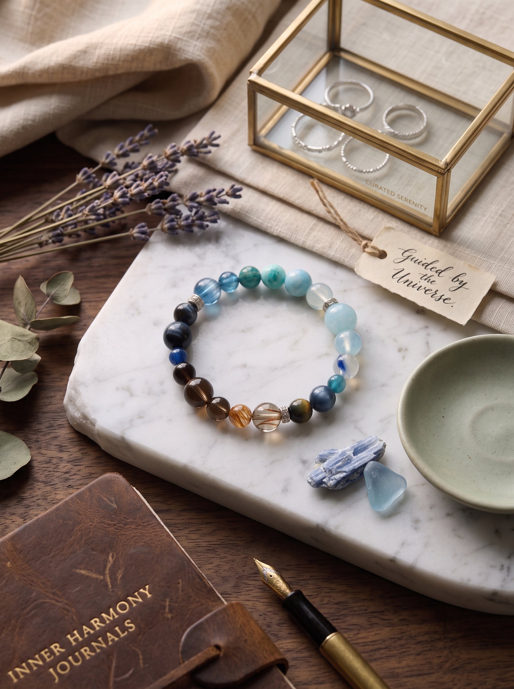 "Five Elements: Water" Natural Aquamarine Energy Bracelet: Dissolve Dawn Anxiety and Reclaim Clear Executive Communication
