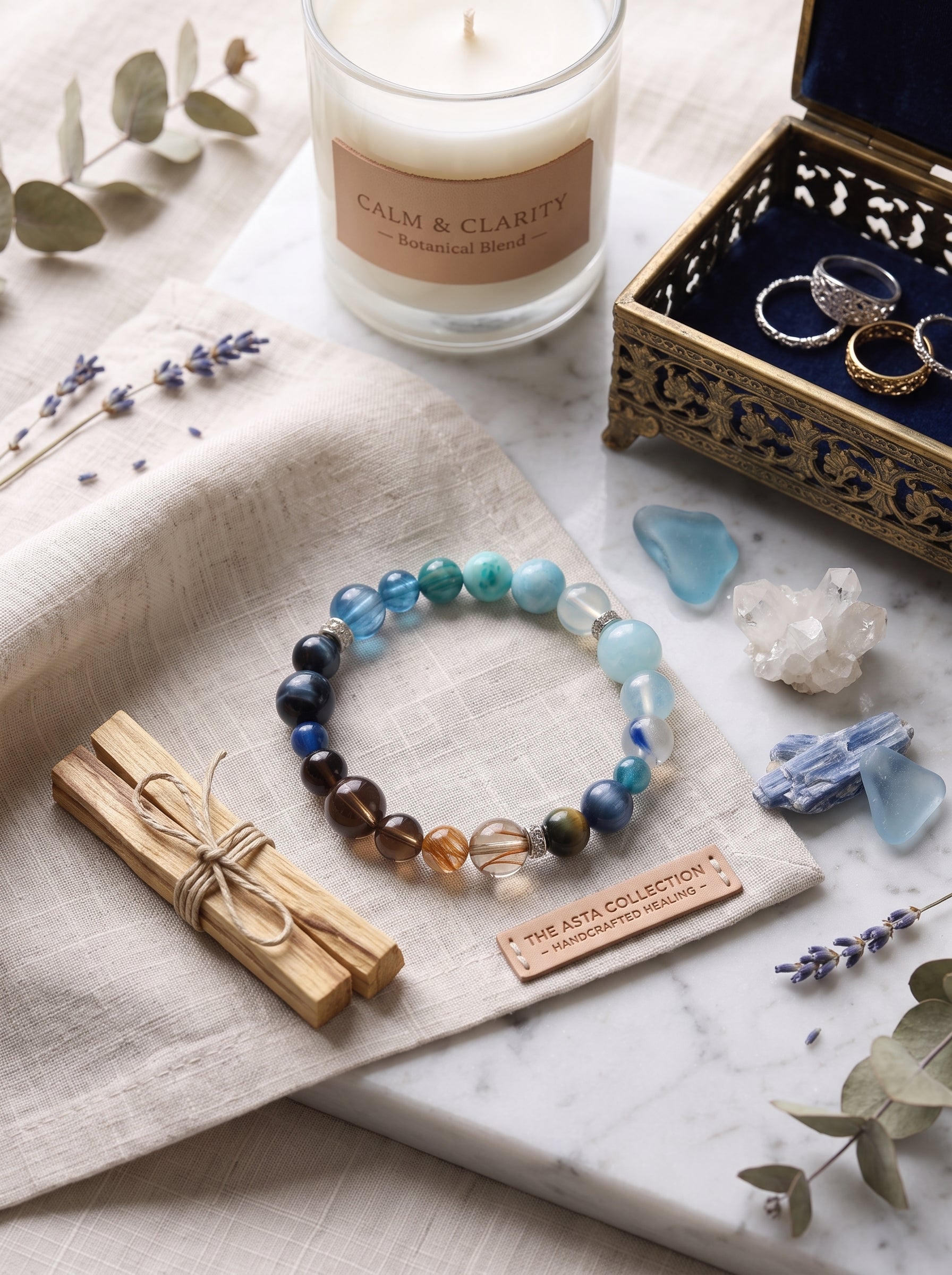 "Five Elements: Water" Natural Aquamarine Energy Bracelet: Dissolve Dawn Anxiety and Reclaim Clear Executive Communication