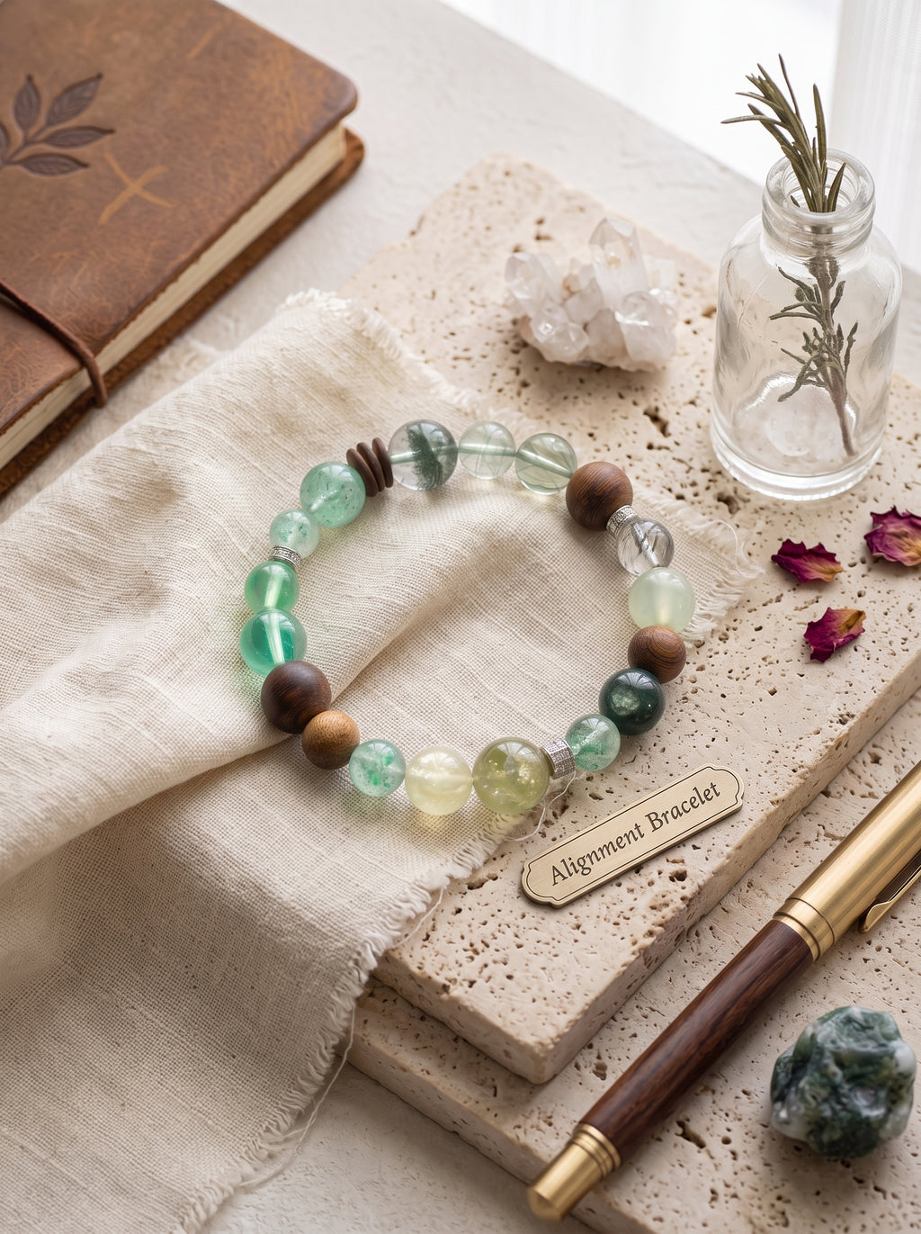 "Five Elements: Wood" Green Phantom Quartz Bracelet: Tiered Mountain Matrix for Breaking Scaling Plateaus and Manifesting Enterprise Wealth