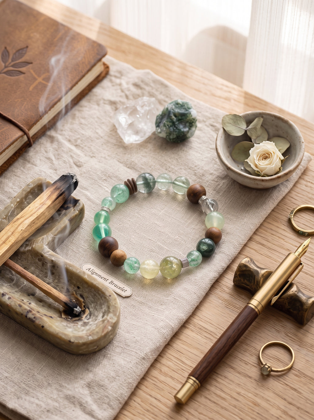 "Five Elements: Wood" Green Phantom Quartz Bracelet: Tiered Mountain Matrix for Breaking Scaling Plateaus and Manifesting Enterprise Wealth