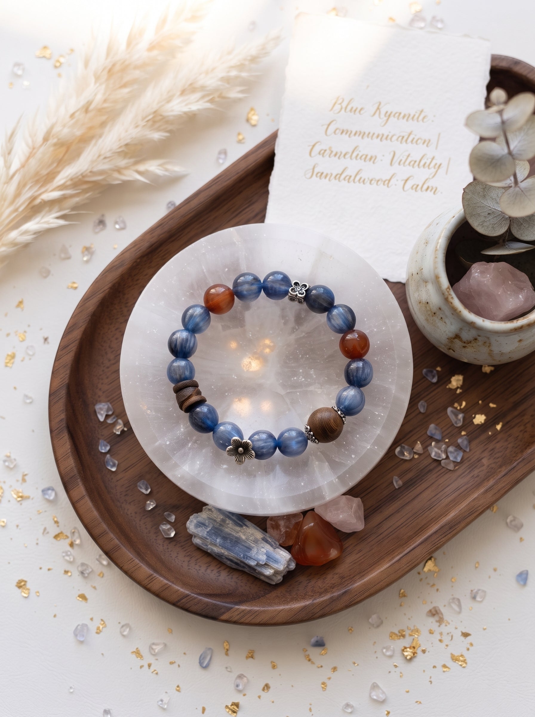 🪵The Resonance of Quiet Depth | Natural Kyanite, Rabbit-Hair Quartz & Agarwood Beaded Bracelet
