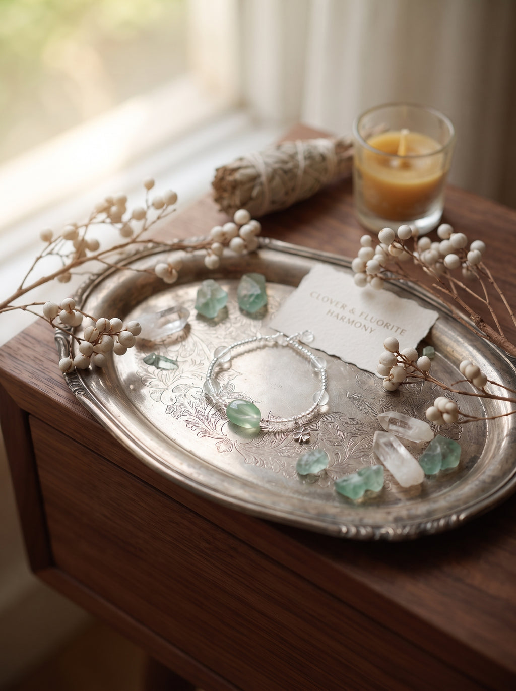 The Resonance of Foresight | Natural Clear Quartz & Prehnite Beaded Bracelet