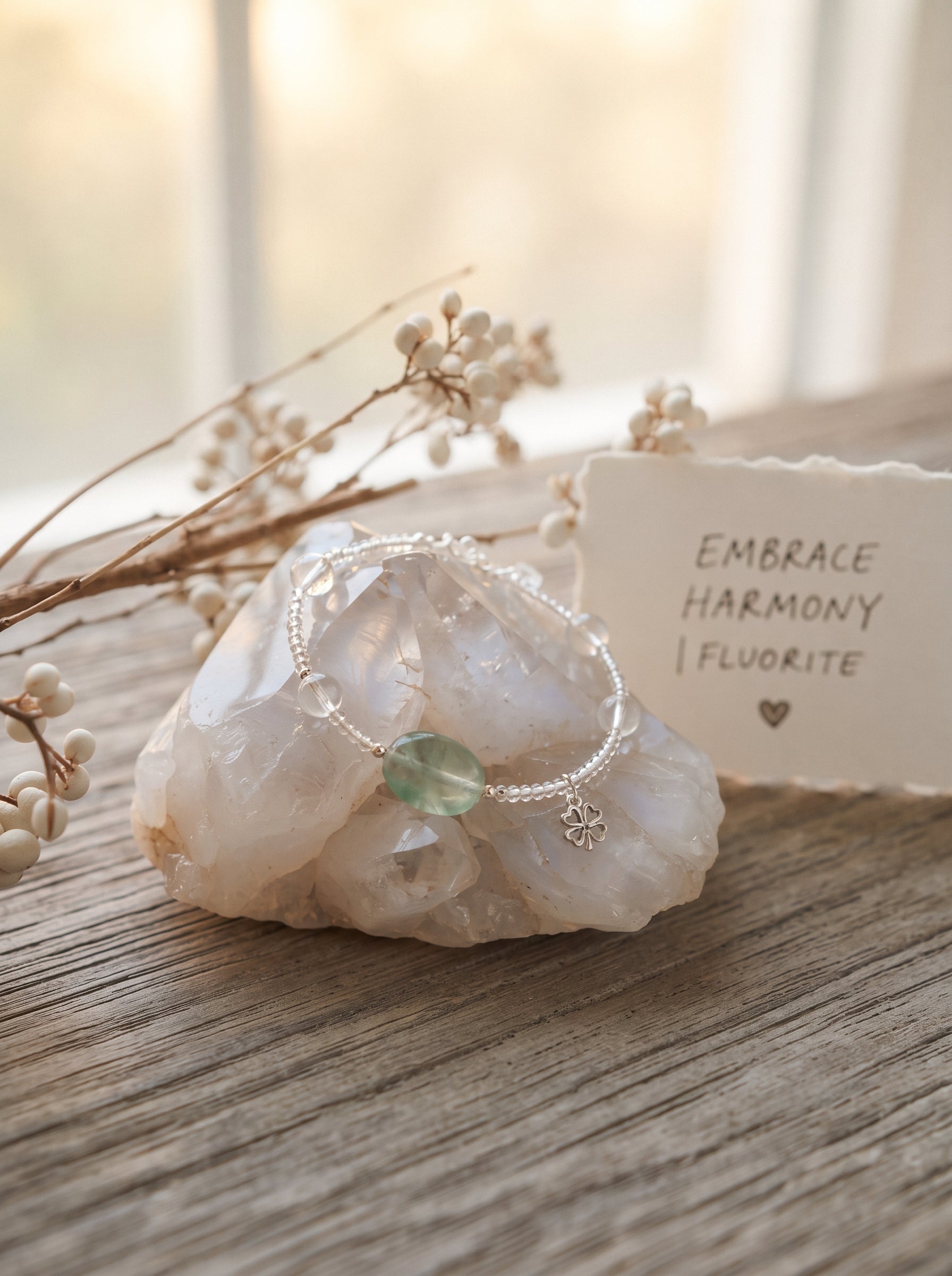 The Resonance of Foresight | Natural Clear Quartz & Prehnite Beaded Bracelet