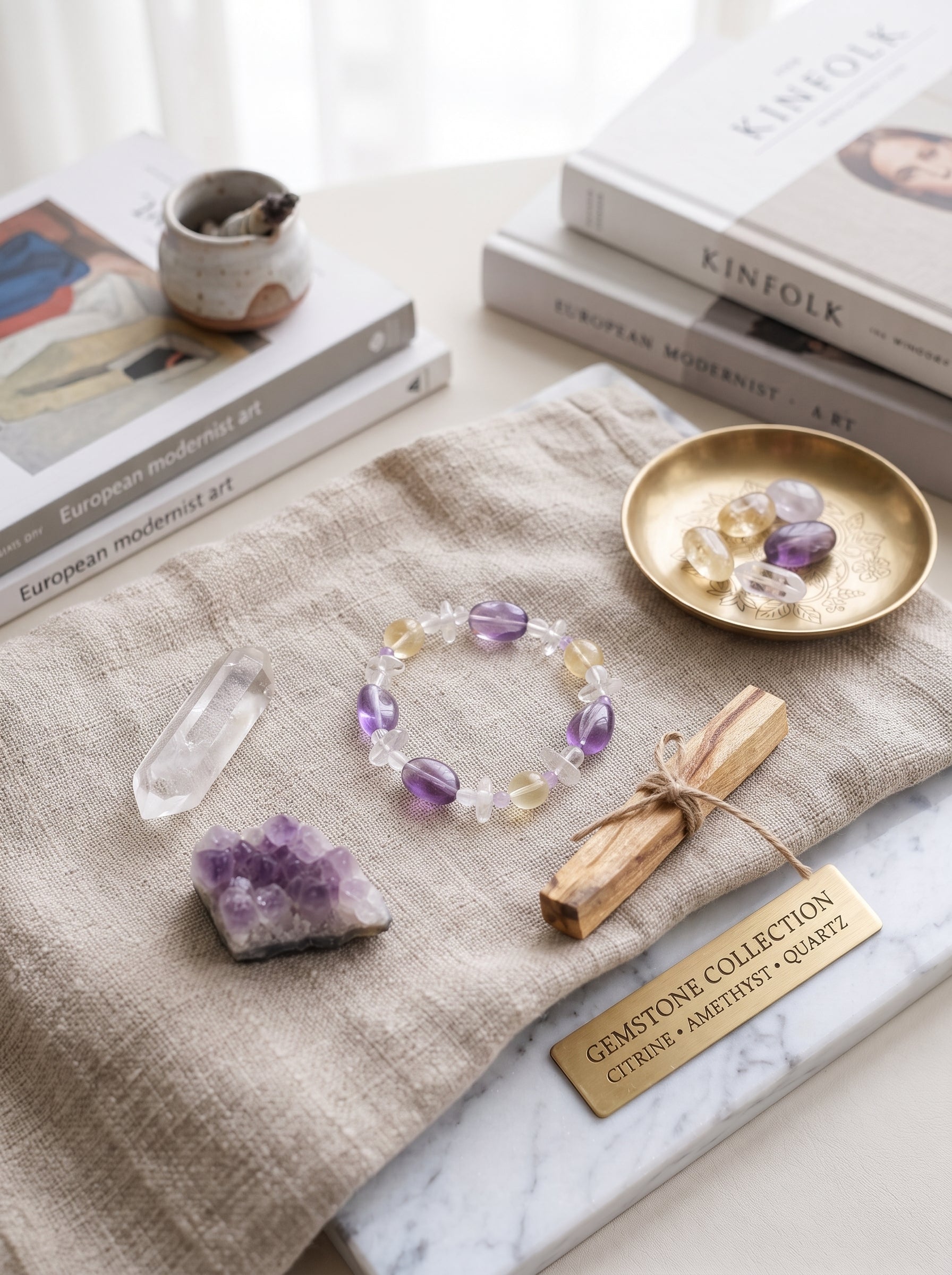 💛 The Solar Prism | Natural Lemon Quartz, Prehnite, Amethyst & Citrine Beaded Bracelet