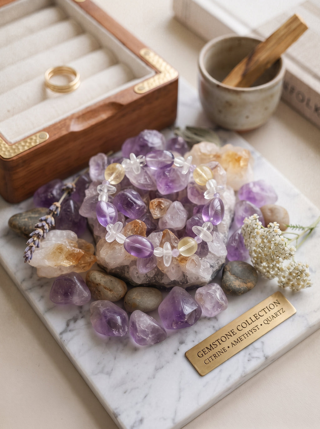 💛 The Solar Prism | Natural Lemon Quartz, Prehnite, Amethyst & Citrine Beaded Bracelet