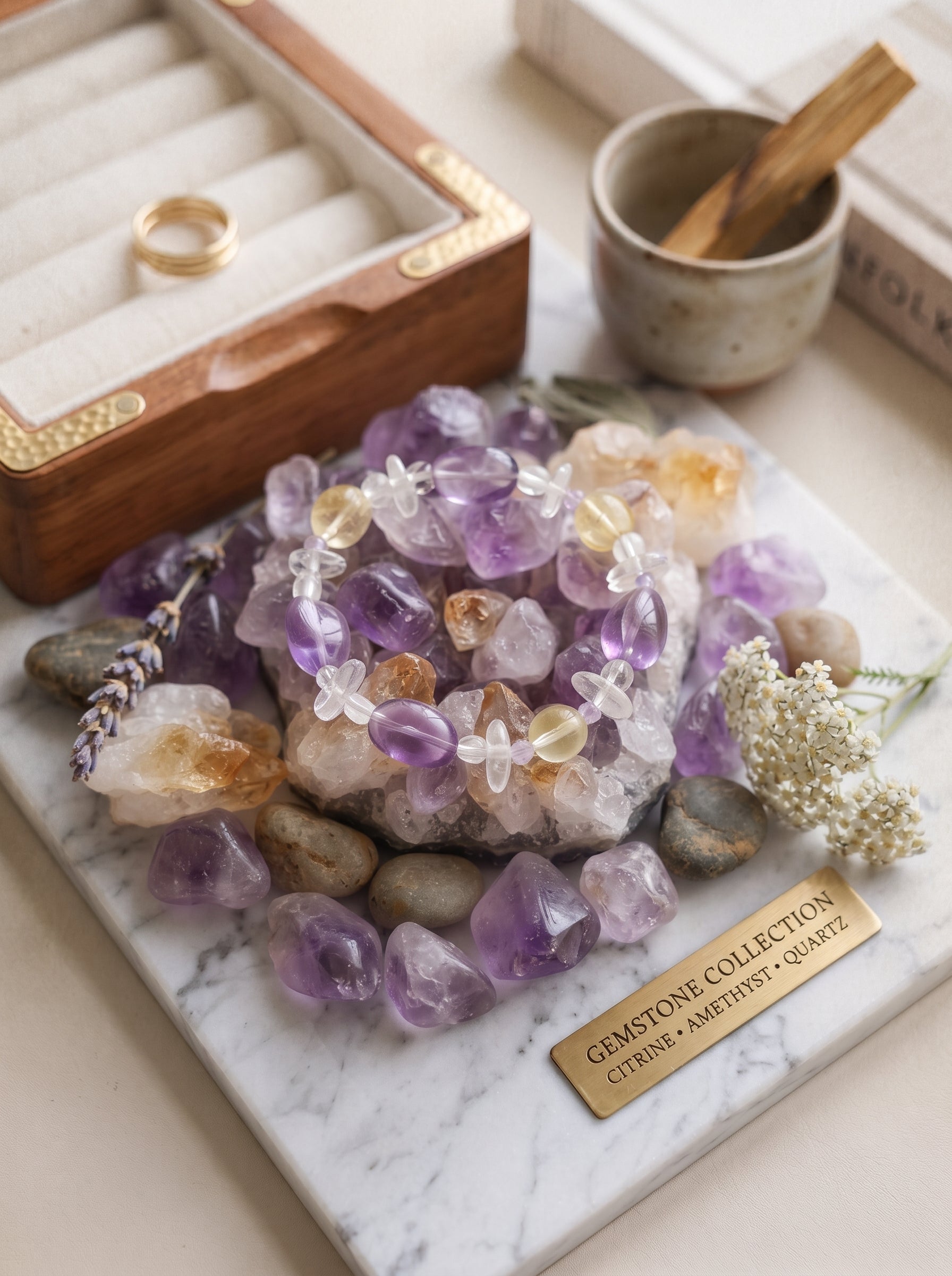 💛 The Solar Prism | Natural Lemon Quartz, Prehnite, Amethyst & Citrine Beaded Bracelet