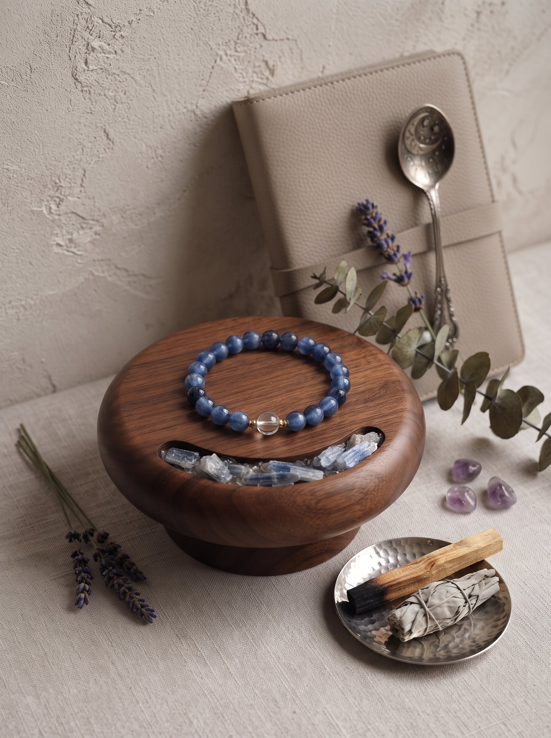 💙 The Resonance of Lunisolar Light | Natural Clear Quartz & Blue Moonstone Beaded Bracelet