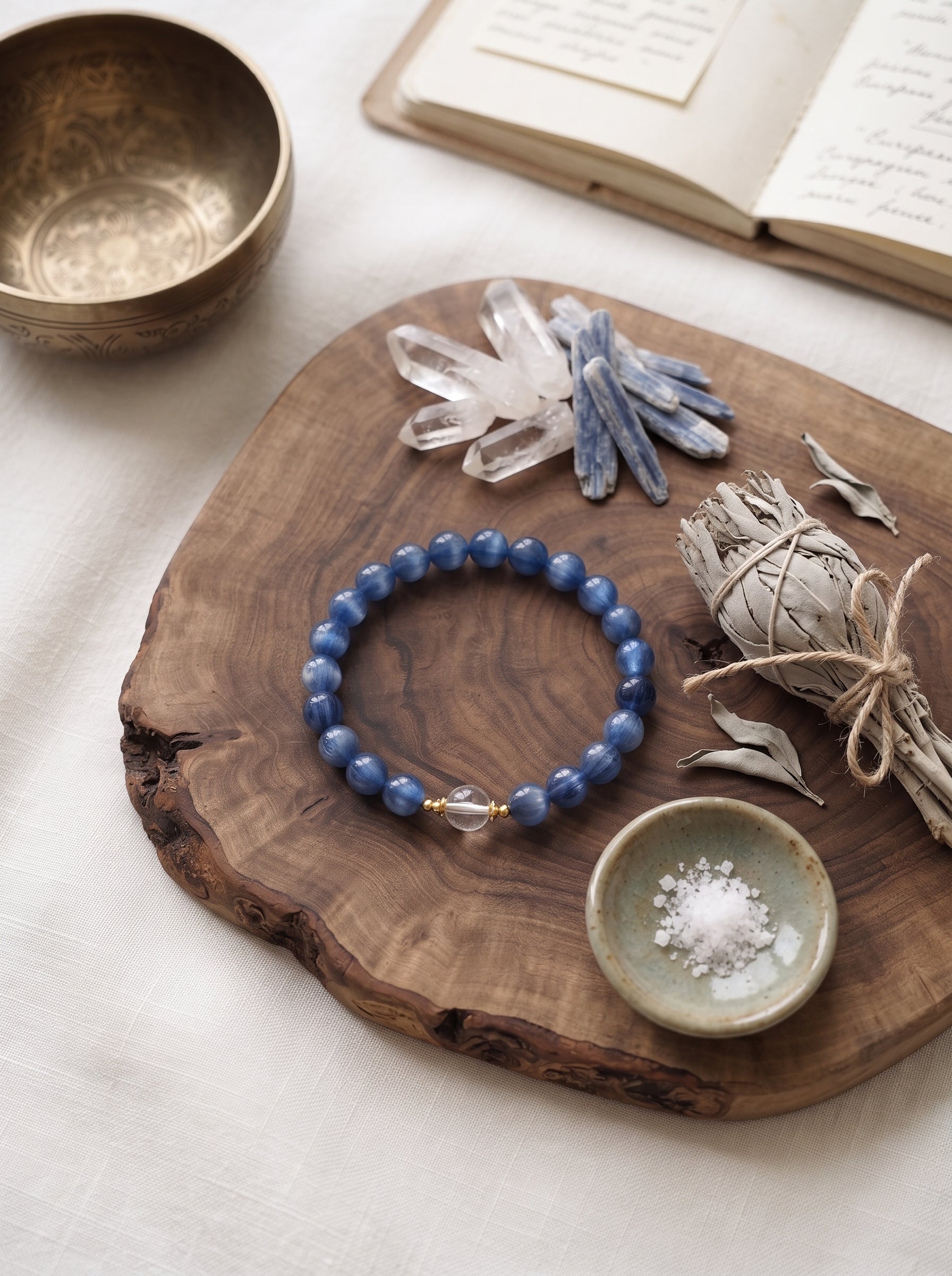 💙 The Resonance of Lunisolar Light | Natural Clear Quartz & Blue Moonstone Beaded Bracelet