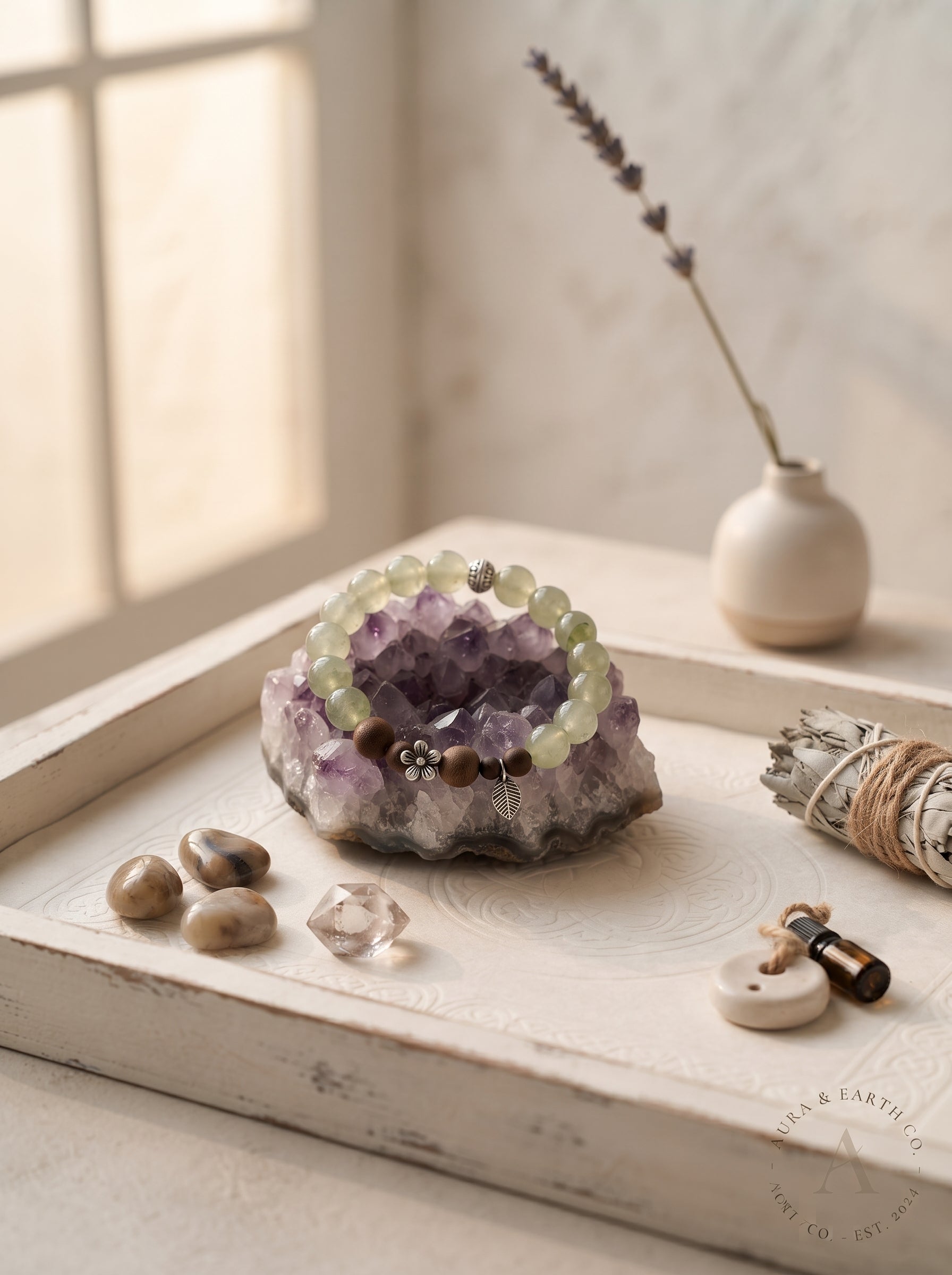 🪵 The Resonance of Sovereign Growth | Natural Green Rutilated Quartz & Agarwood Beaded Bracelet