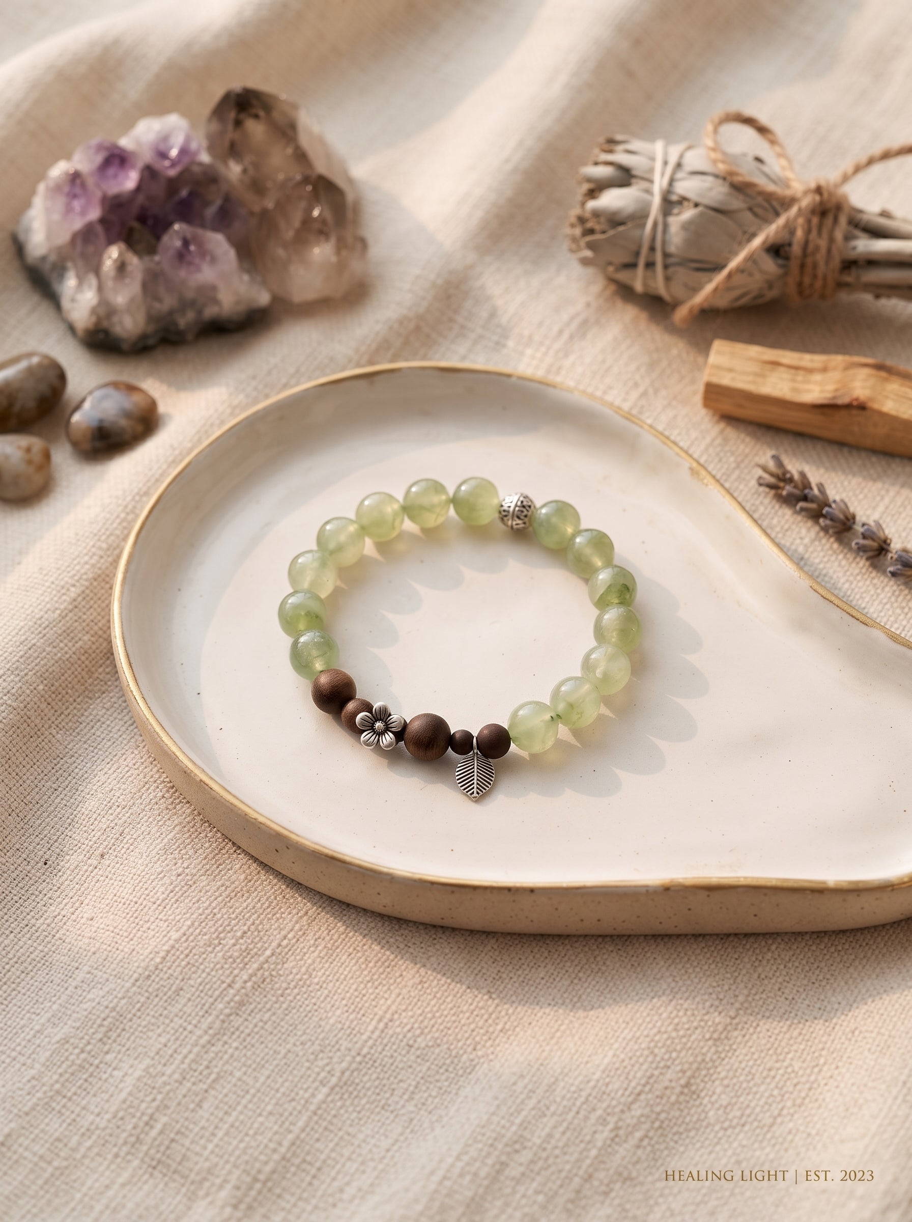 🪵 The Resonance of Sovereign Growth | Natural Green Rutilated Quartz & Agarwood Beaded Bracelet