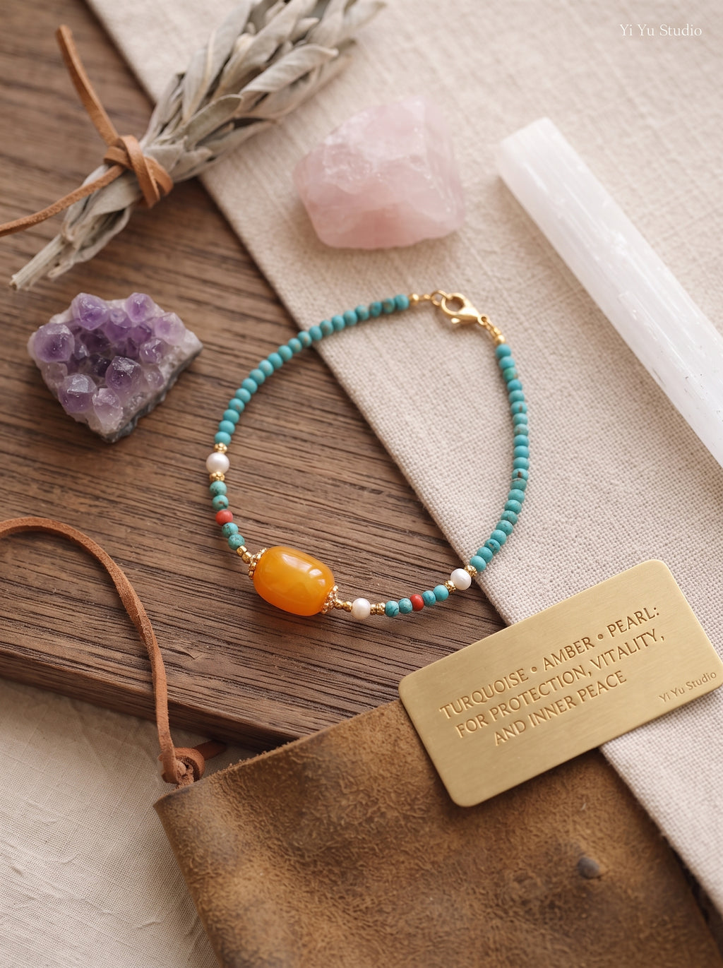 The Resonance of Primal Balance | Natural Baltic Amber & Turquoise Beaded Bracelet