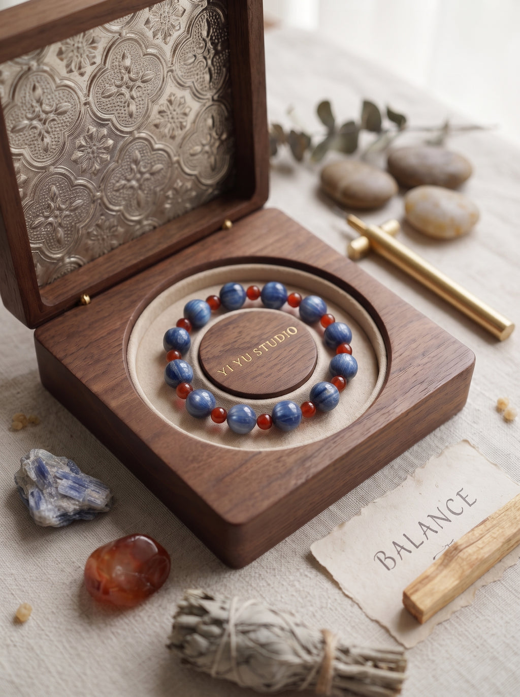 ❤️ The Kinetic Vector | Natural Cat's Eye Kyanite & Southern Red Agate Beaded Bracelet