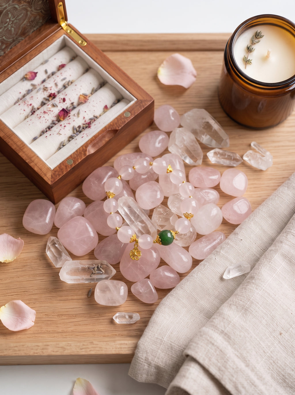 🤍🌸 The Resonance of Quiet Softness | Natural Clear Quartz & Pale Pink Hetian Jade Beaded Bracelet