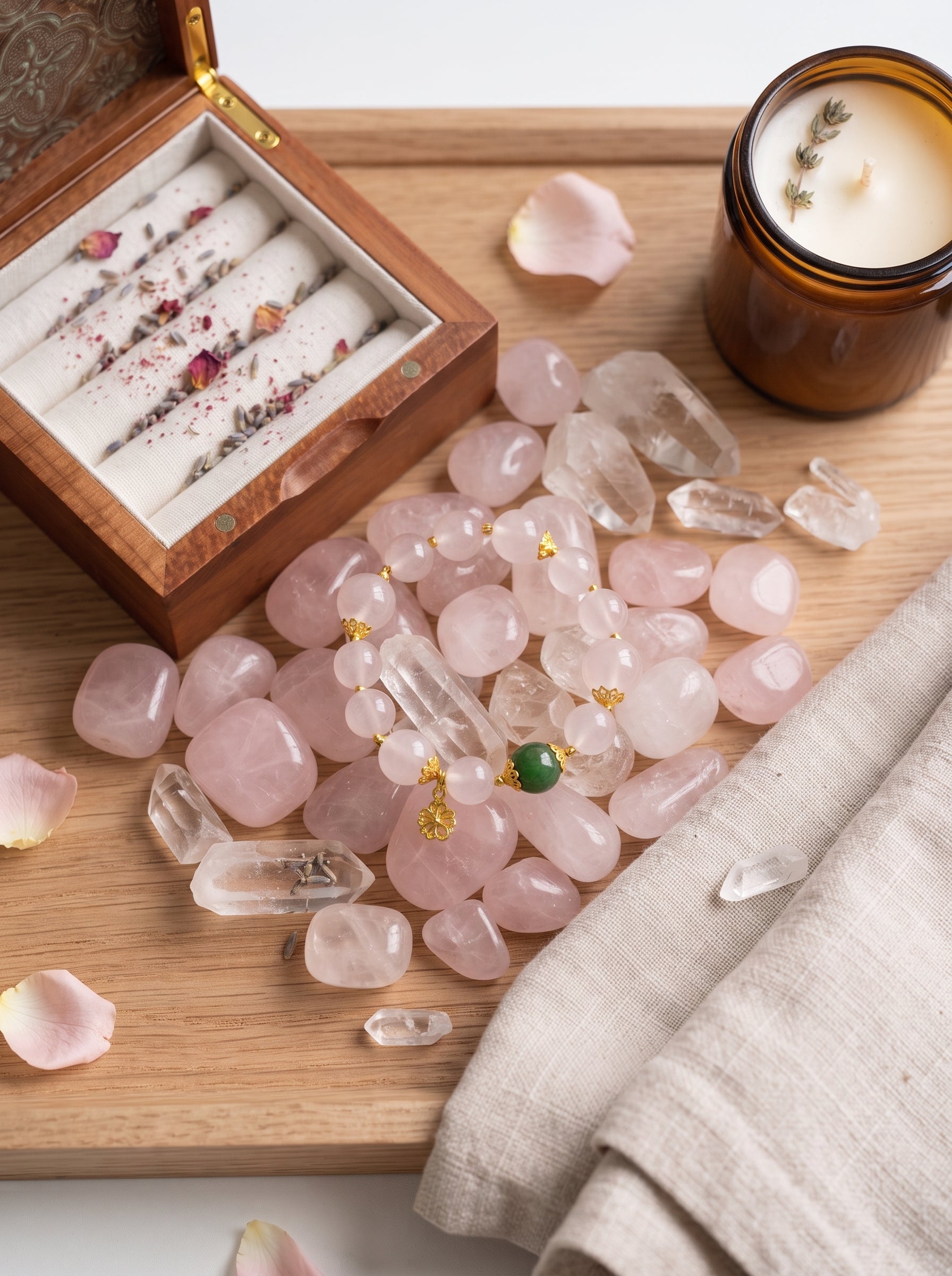 🤍🌸 The Resonance of Quiet Softness | Natural Clear Quartz & Pale Pink Hetian Jade Beaded Bracelet