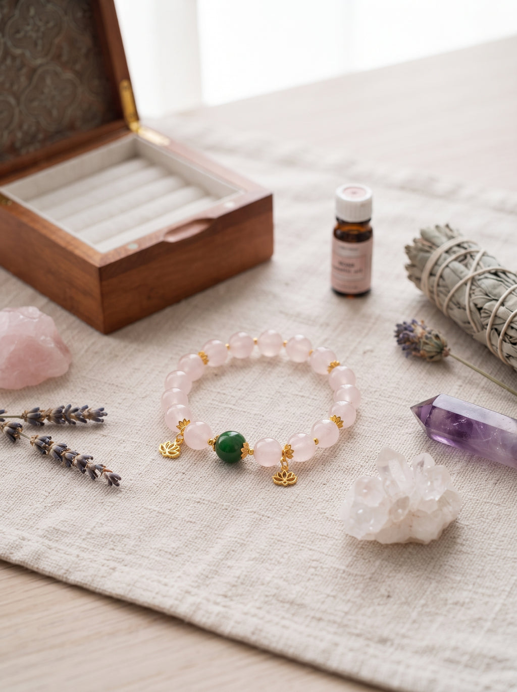 🤍🌸 The Resonance of Quiet Softness | Natural Clear Quartz & Pale Pink Hetian Jade Beaded Bracelet