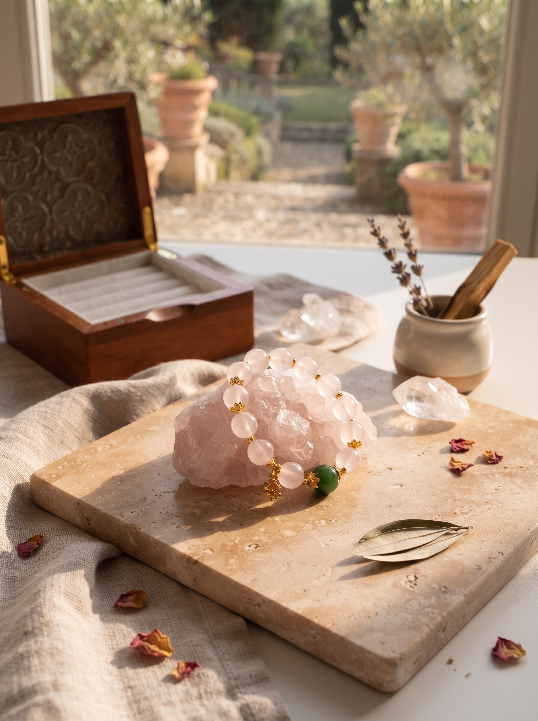 🤍🌸 The Resonance of Quiet Softness | Natural Clear Quartz & Pale Pink Hetian Jade Beaded Bracelet