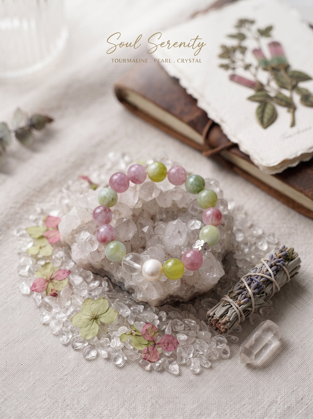 🤍 The Meadow Cream | Natural Morganite, Prehnite & Creamy Milky Quartz Beaded Bracelet