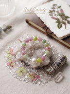 🤍 The Meadow Cream | Natural Morganite, Prehnite & Creamy Milky Quartz Beaded Bracelet
