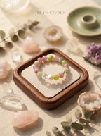 🤍 The Meadow Cream | Natural Morganite, Prehnite & Creamy Milky Quartz Beaded Bracelet