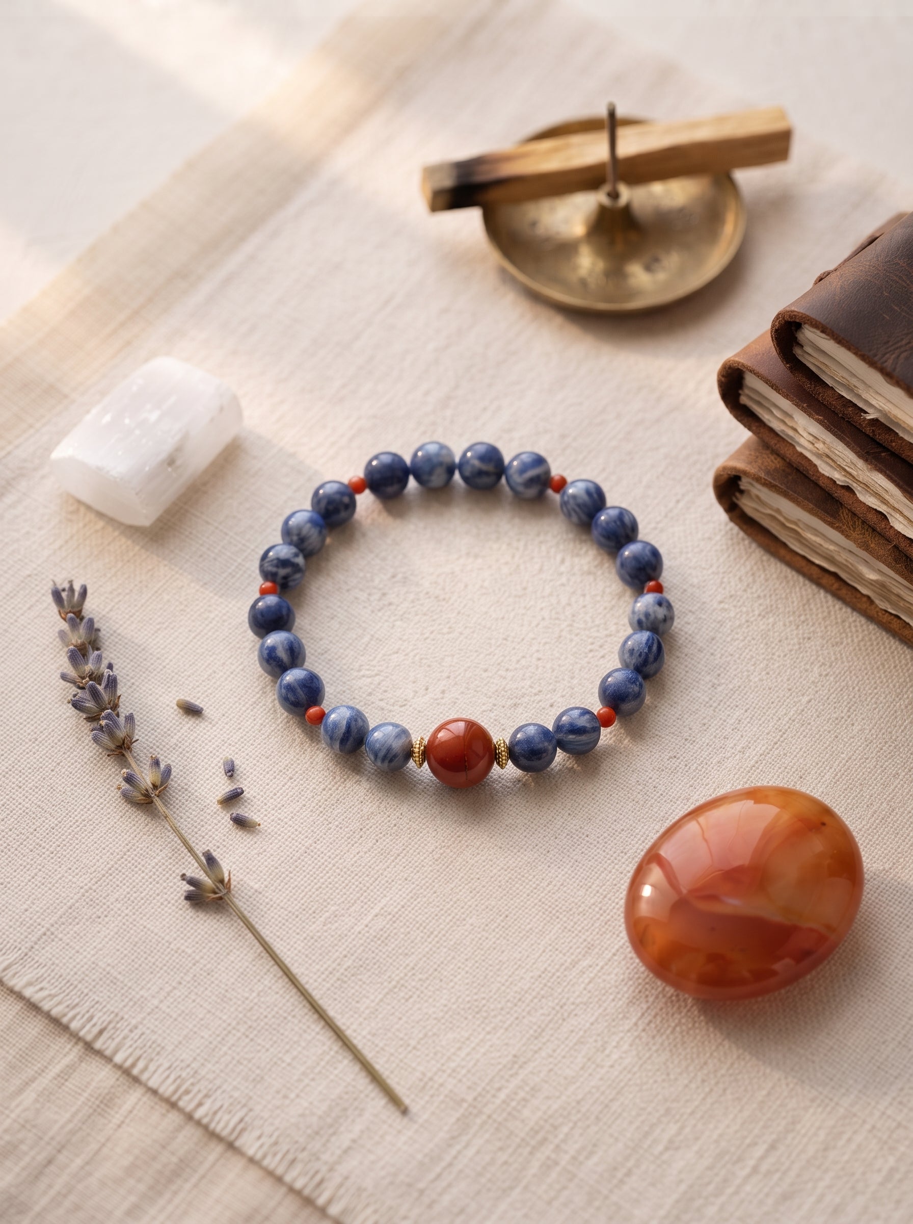 The Resonance of Sovereign Pulse | Cat's Eye Kyanite & Southern Red Agate Beaded Bracelet