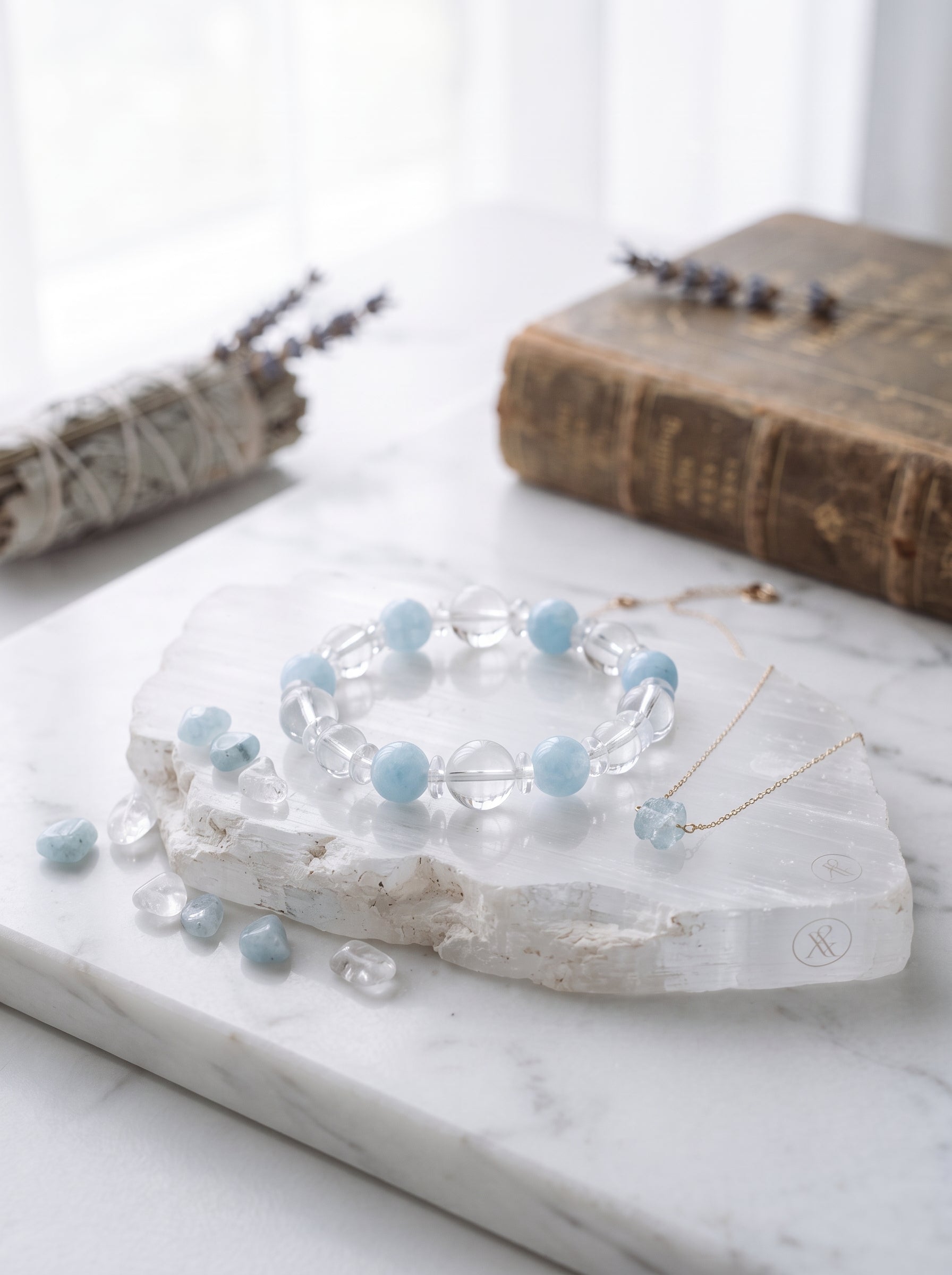 Clear Quartz & Aquamarine Beaded Bracelet | The Water Phase