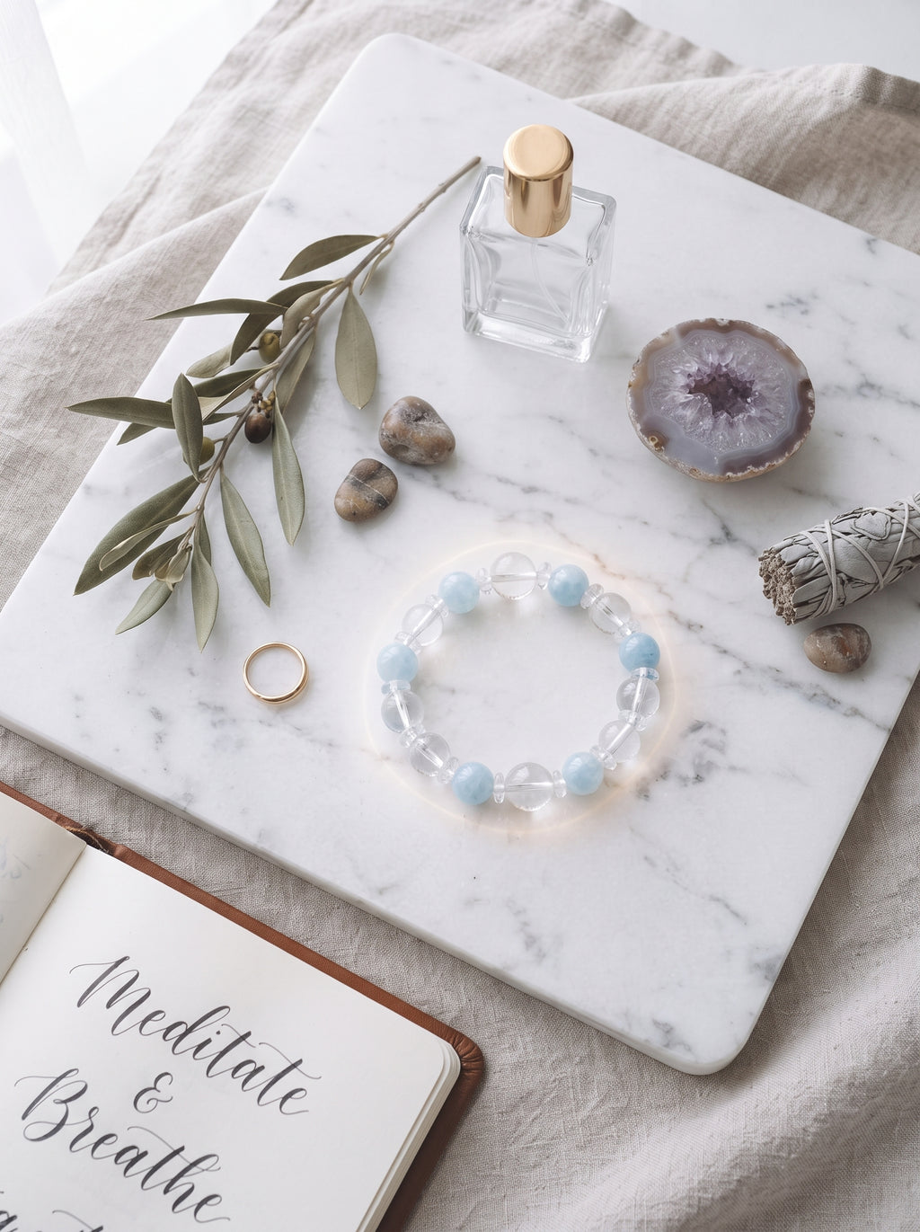 Clear Quartz & Aquamarine Beaded Bracelet | The Water Phase