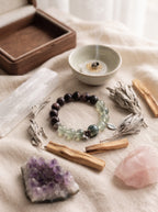 The Resonance of Sovereign Shield | Natural Charoite, Obsidian & Green Rutilated Quartz Beaded Bracelet