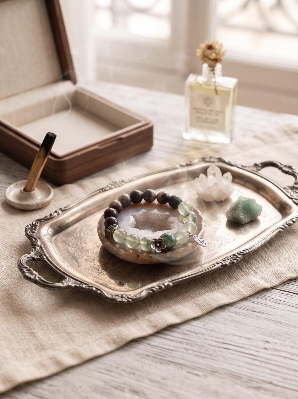 The Resonance of Sovereign Shield | Natural Charoite, Obsidian & Green Rutilated Quartz Beaded Bracelet