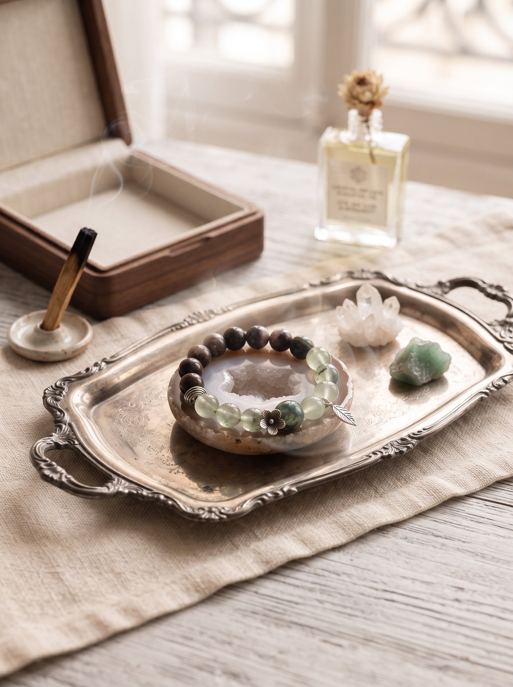 The Resonance of Sovereign Shield | Natural Charoite, Obsidian & Green Rutilated Quartz Beaded Bracelet