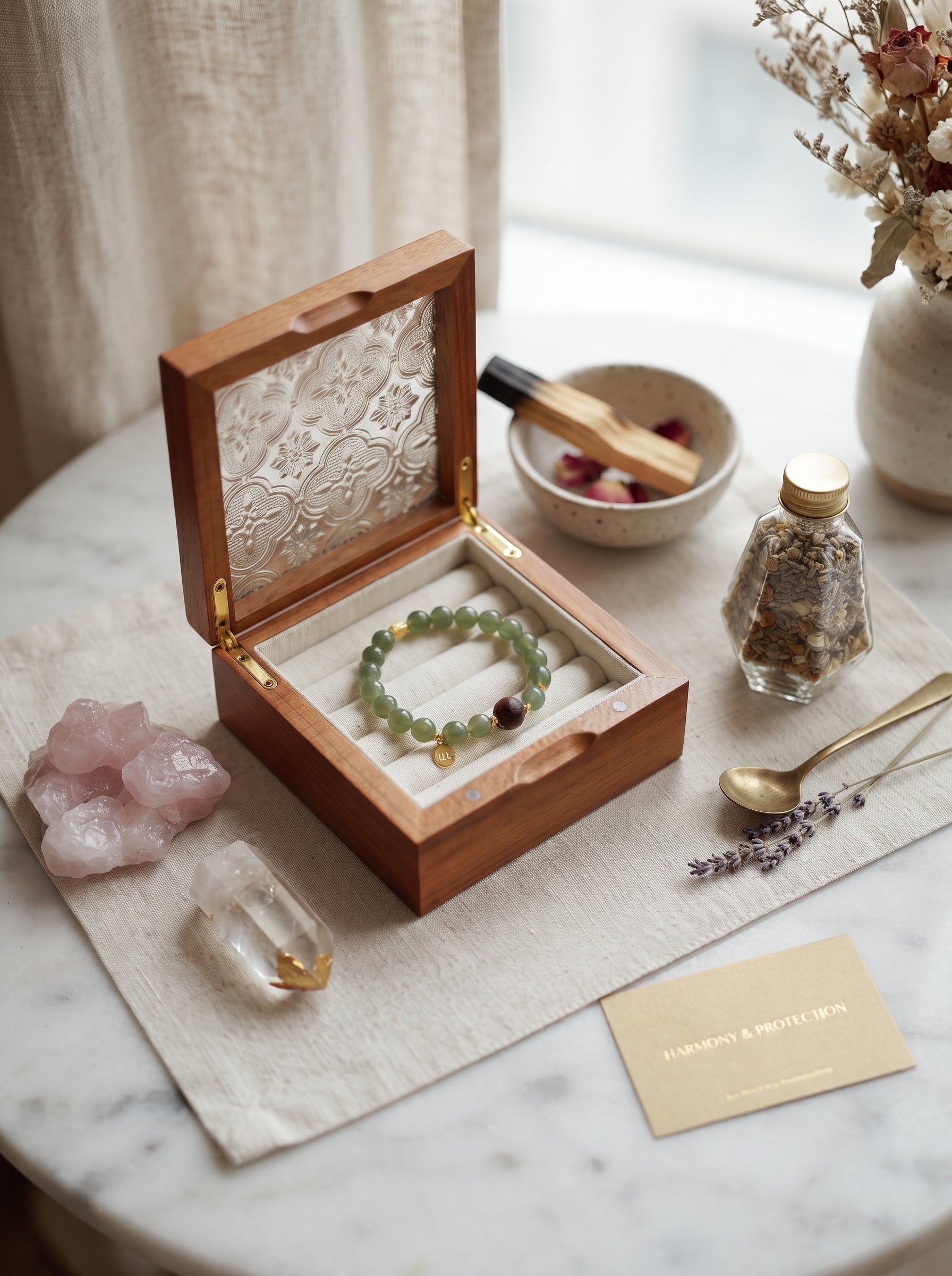 🤎  The Sovereign Stillness | Natural Hetian Jade & Agarwood Beaded Bracelet