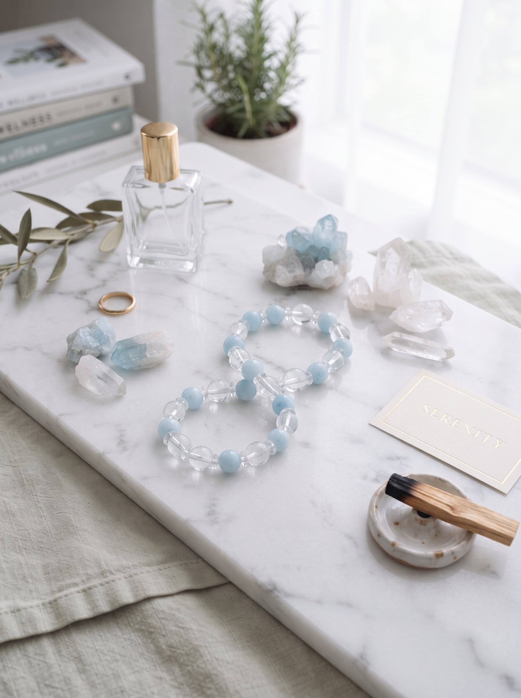 Clear Quartz & Aquamarine Beaded Bracelet | The Water Phase