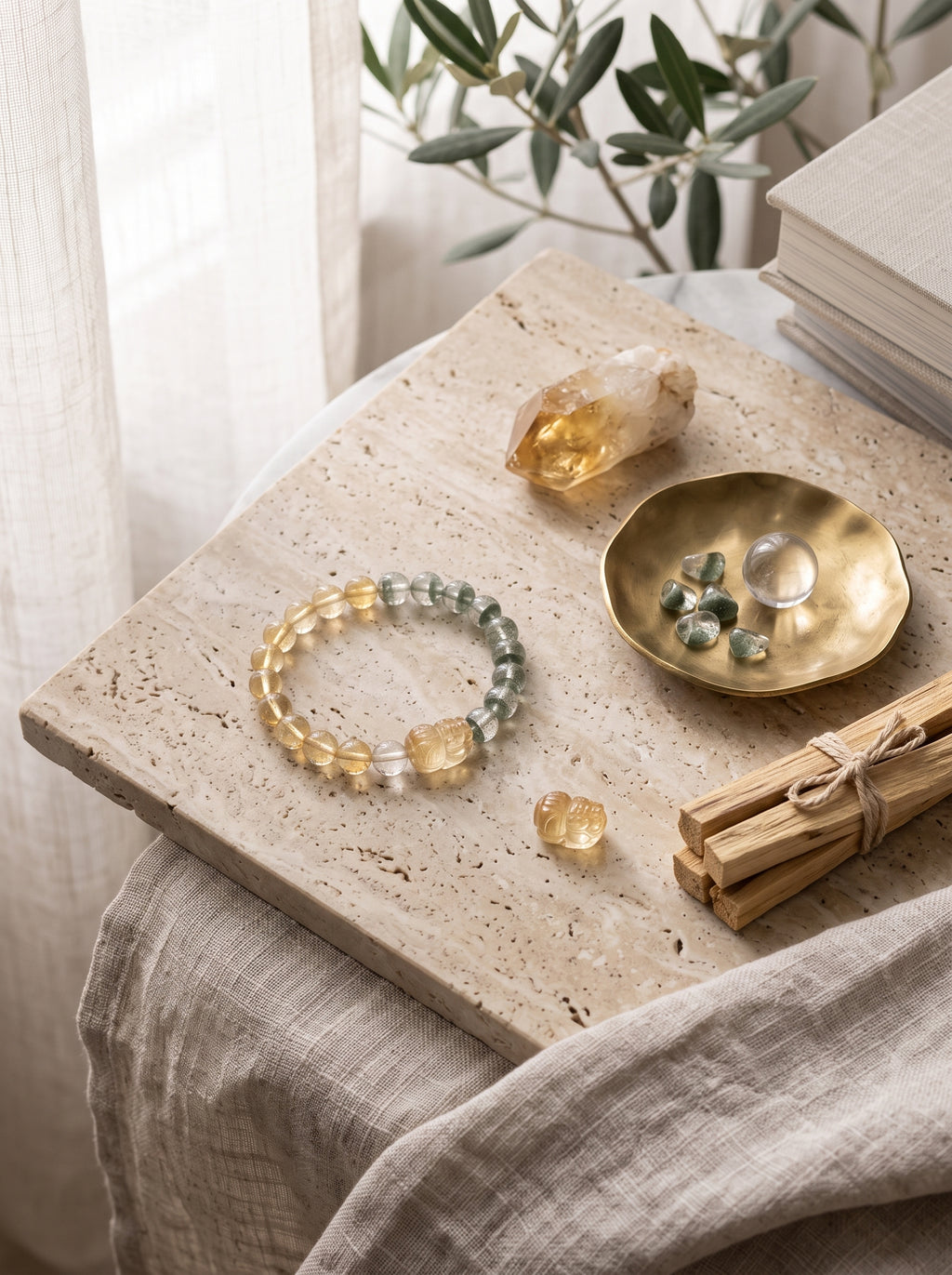 "Sovereign Wealth Matrix" Natural Citrine and Green Phantom Quartz Bracelet: Dual Alignment of Solar Plexus & Heart Chakra for Scaling & Arbitrage