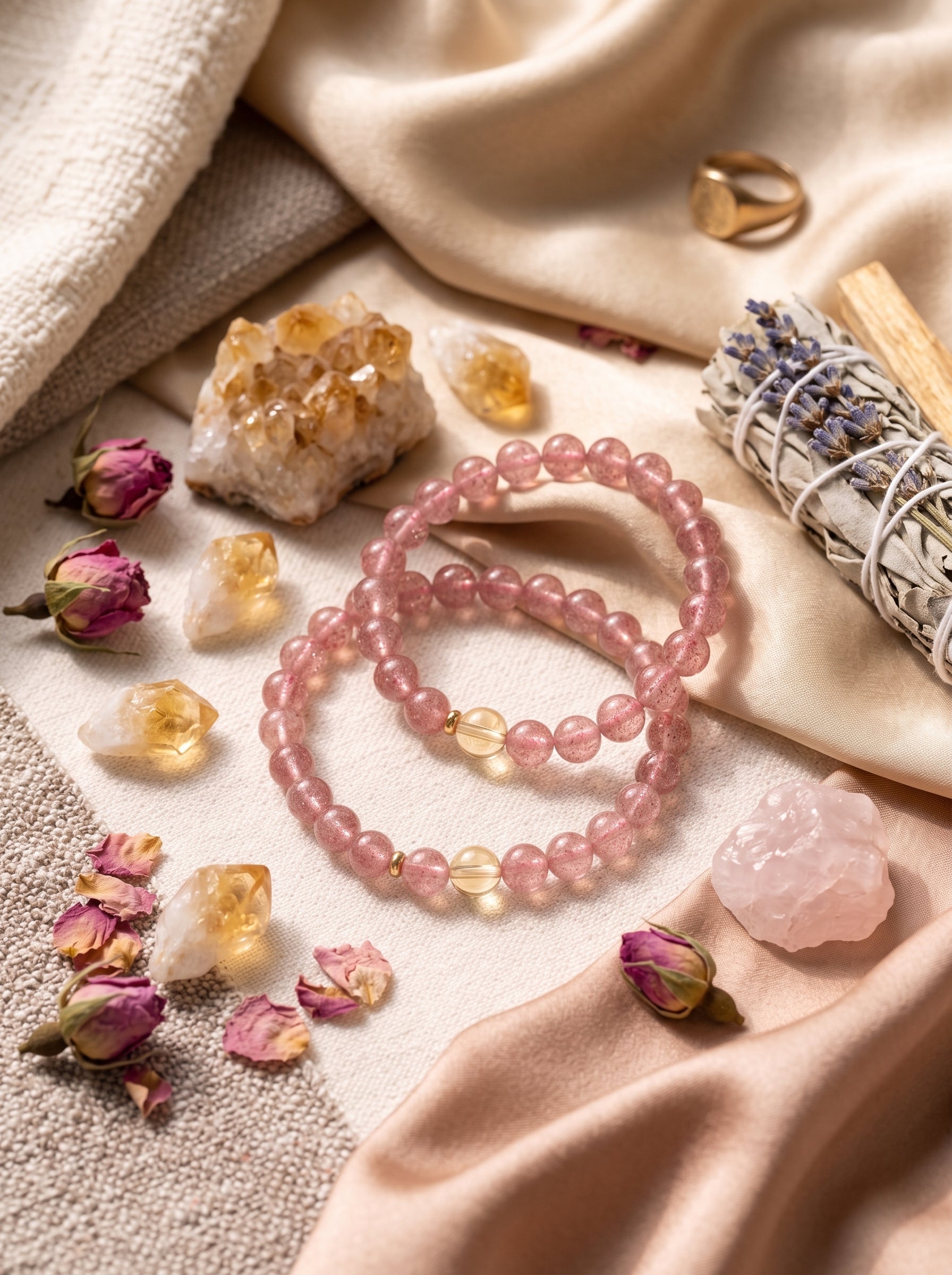 "Abundance Resonance" Natural Strawberry Quartz and Citrine Energy Bracelet: Dual-Action Matrix for High-Tier Client Magnetism & Speculative Wealth