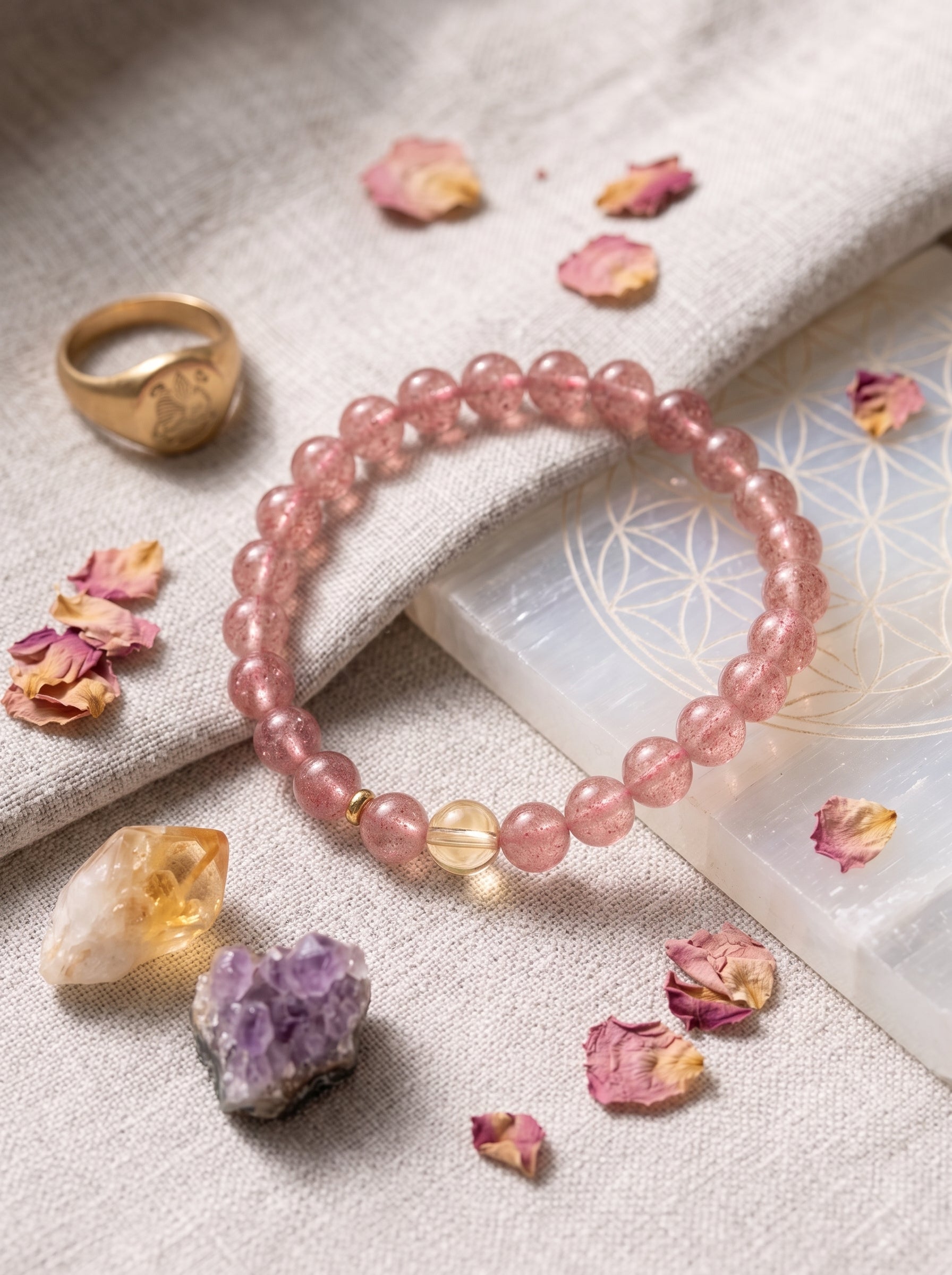 "Abundance Resonance" Natural Strawberry Quartz and Citrine Energy Bracelet: Dual-Action Matrix for High-Tier Client Magnetism & Speculative Wealth