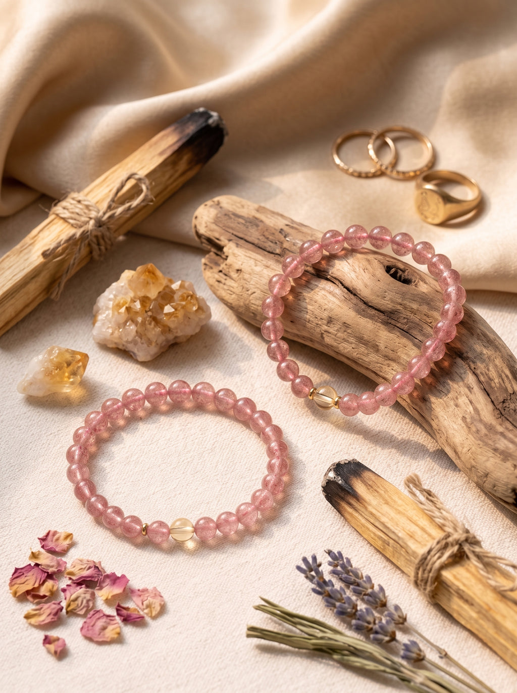 "Abundance Resonance" Natural Strawberry Quartz and Citrine Energy Bracelet: Dual-Action Matrix for High-Tier Client Magnetism & Speculative Wealth