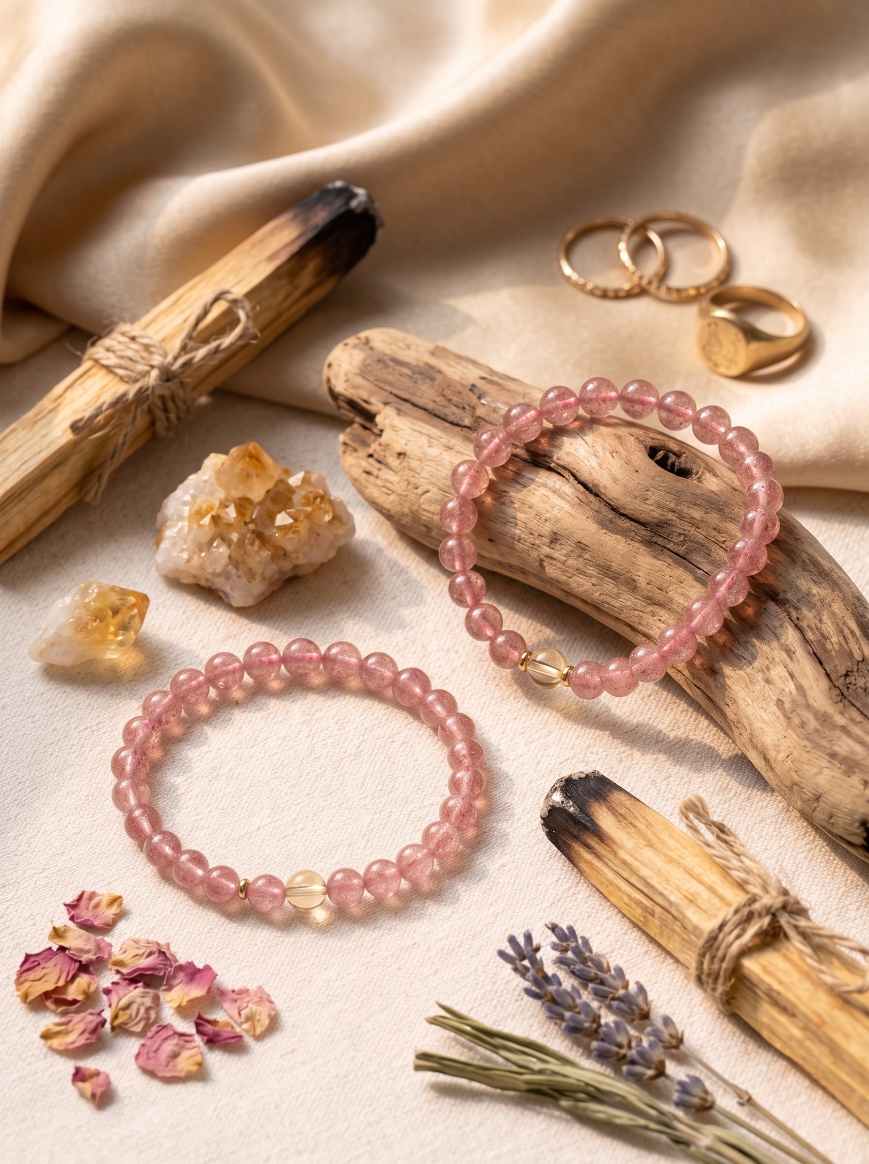 "Abundance Resonance" Natural Strawberry Quartz and Citrine Energy Bracelet: Dual-Action Matrix for High-Tier Client Magnetism & Speculative Wealth