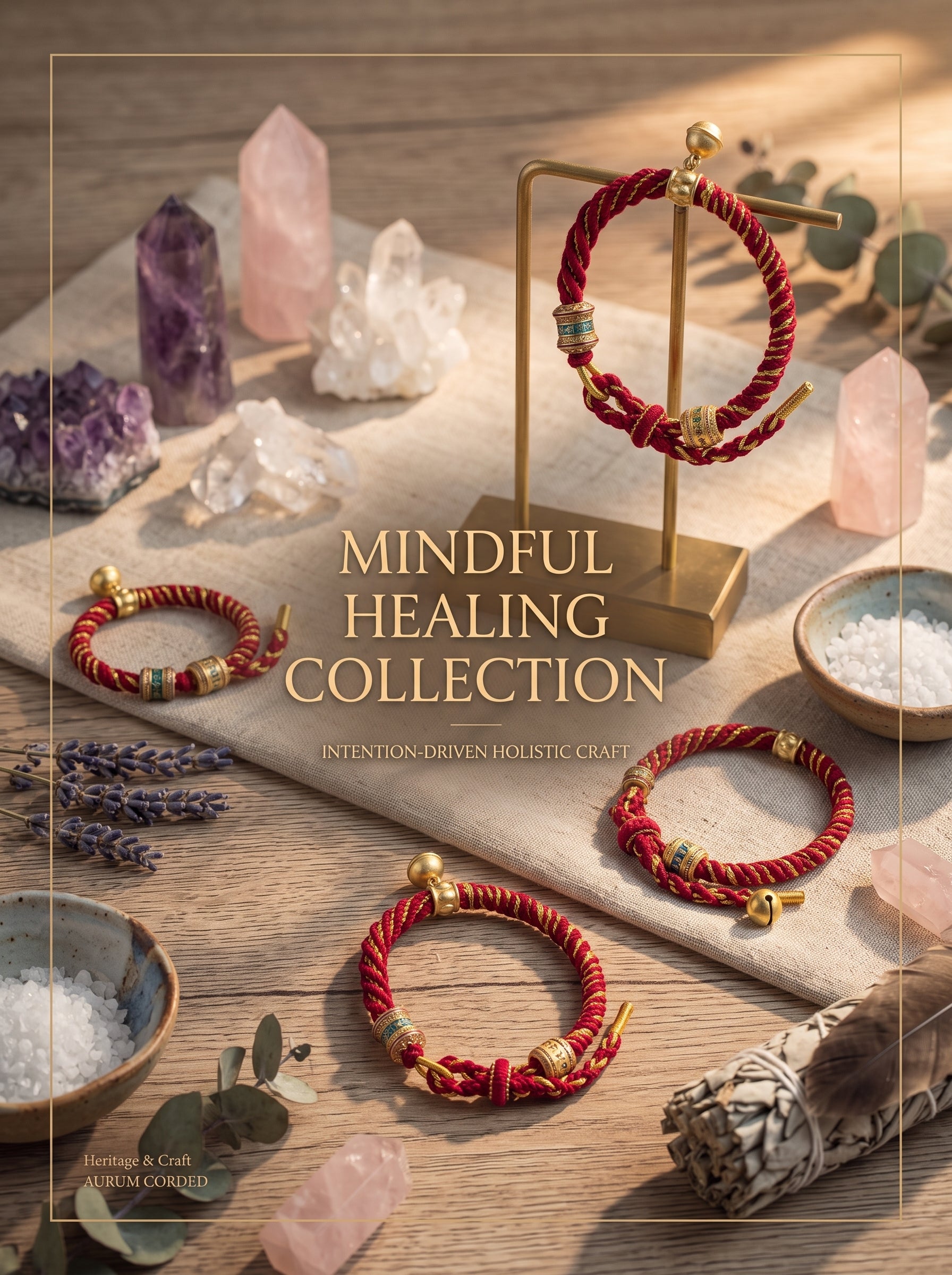 "Vajra Shield" Tibetan Handcrafted Amulet Cord: Pure Gold Thread Knot, Cinnabar/Meteoric Iron Matrix for Executive Protection