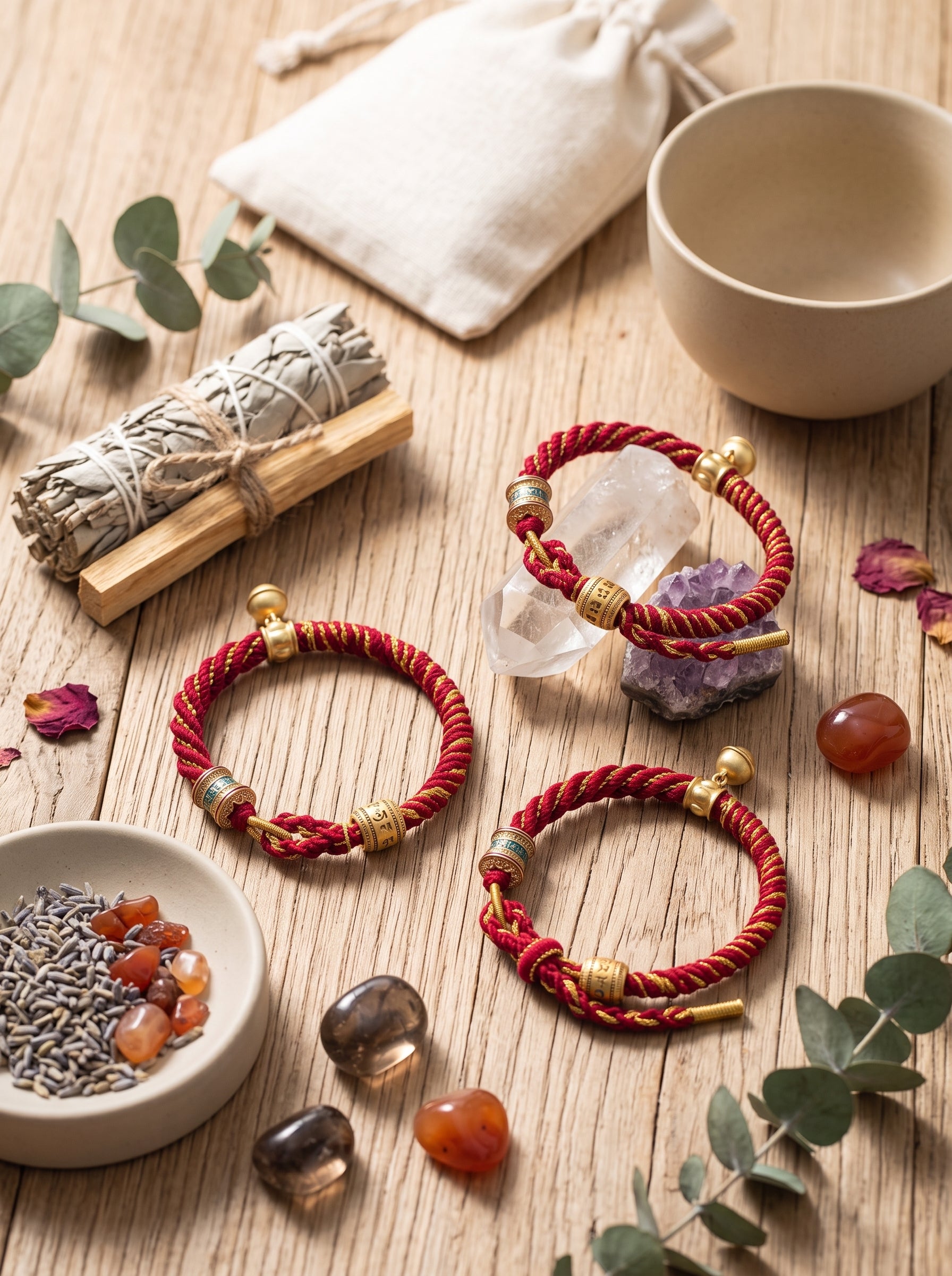 "Vajra Shield" Tibetan Handcrafted Amulet Cord: Pure Gold Thread Knot, Cinnabar/Meteoric Iron Matrix for Executive Protection