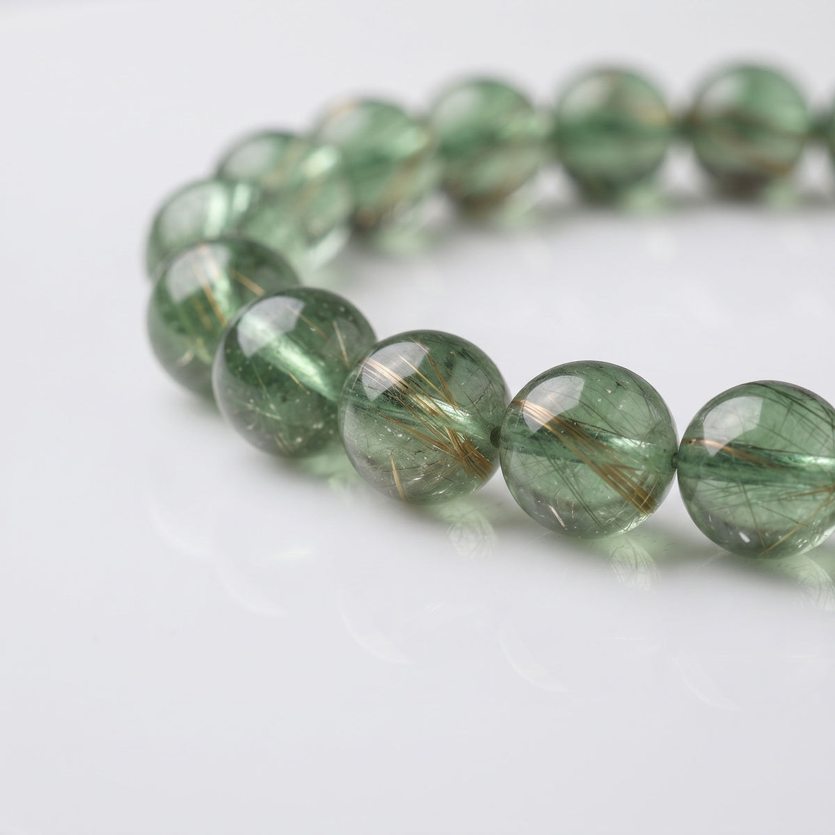 Natural Green Rutilated Quartz Bead Bracelet, Fresh Vitality & Prosperous Flow Gemstone Jewelry