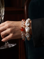 Natural Clear Quartz and Carnelian Bead Bracelet, Radiant Vitality & Harmonious Flow Gemstone Jewelry