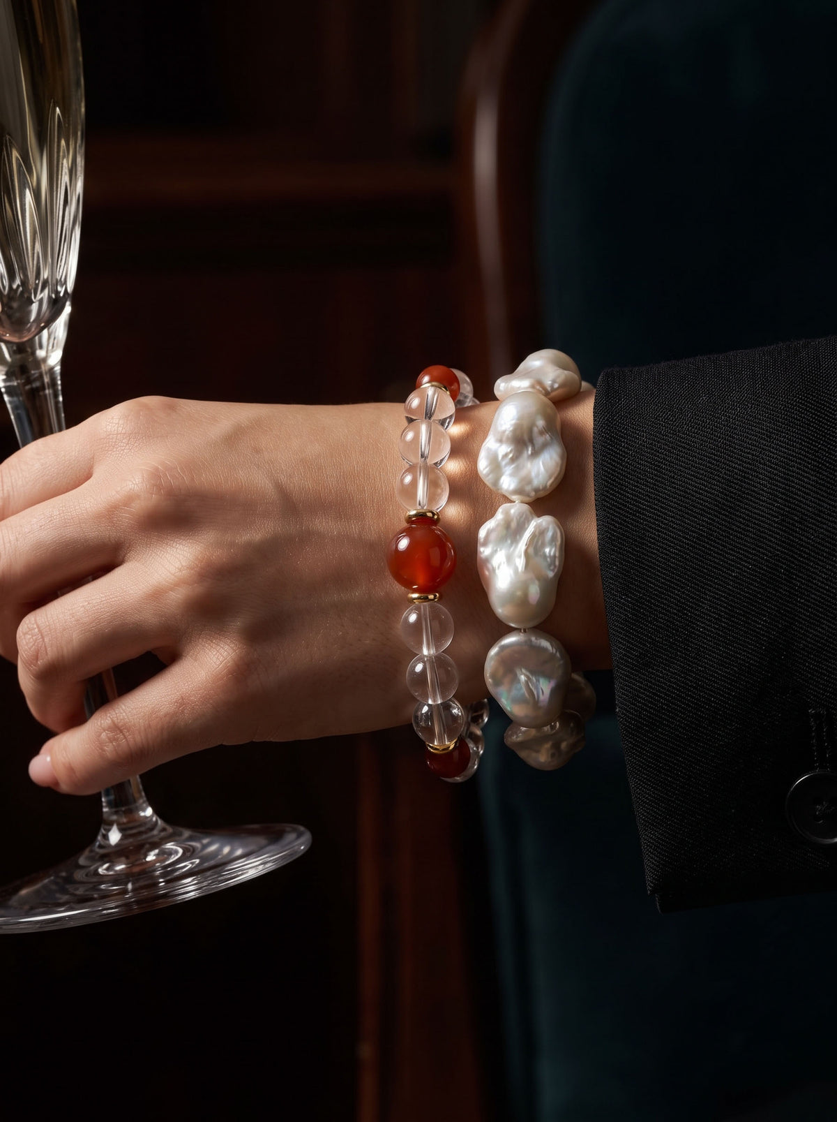 Natural Clear Quartz and Carnelian Bead Bracelet, Radiant Vitality & Harmonious Flow Gemstone Jewelry