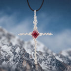 Handcrafted Red Crystal Cross Pendant | Wire-Wrapped Gothic Necklace
