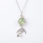 Artisan Wire-Wrapped Green Prehnite & Mermaid Tail Necklace | Ethereal Silver Jewelry
