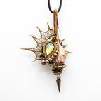 Labradorite Shell Brass Pendant | Wire-Wrapped Sunburst & Star Necklace
