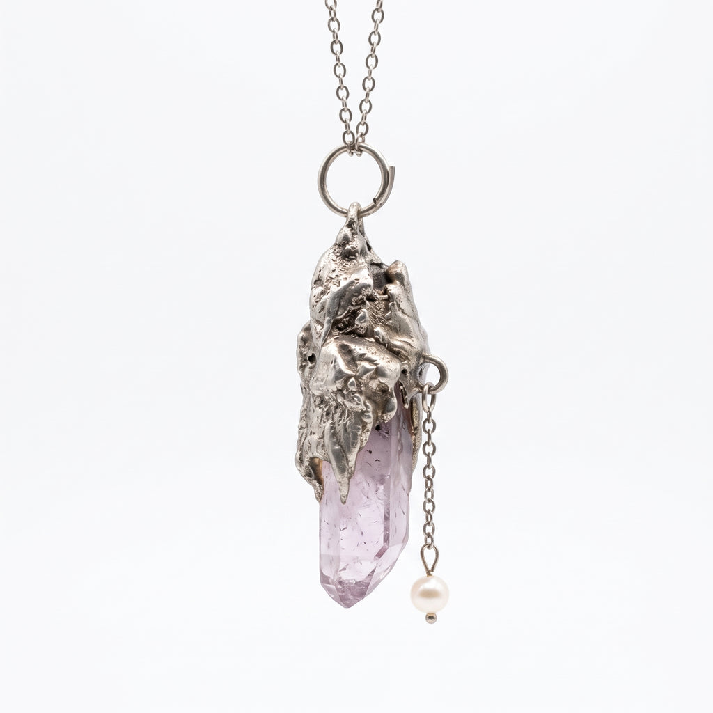 Super Seven Crystal Pendant | Antique Silver Copper Pearl Necklace