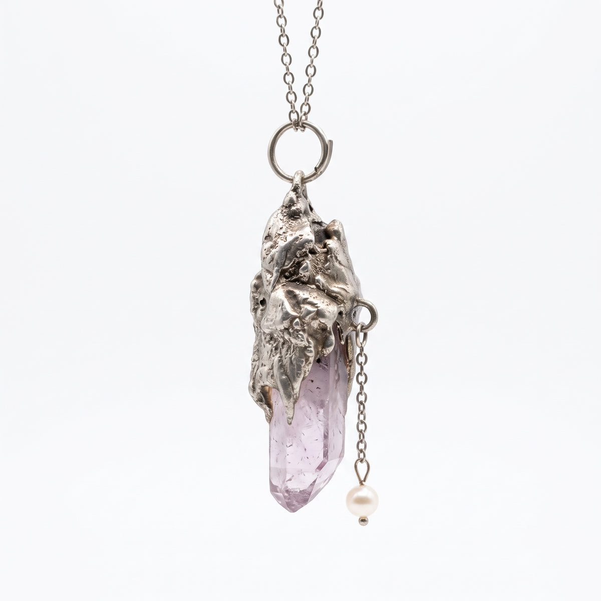 Super Seven Crystal Pendant | Antique Silver Copper Pearl Necklace