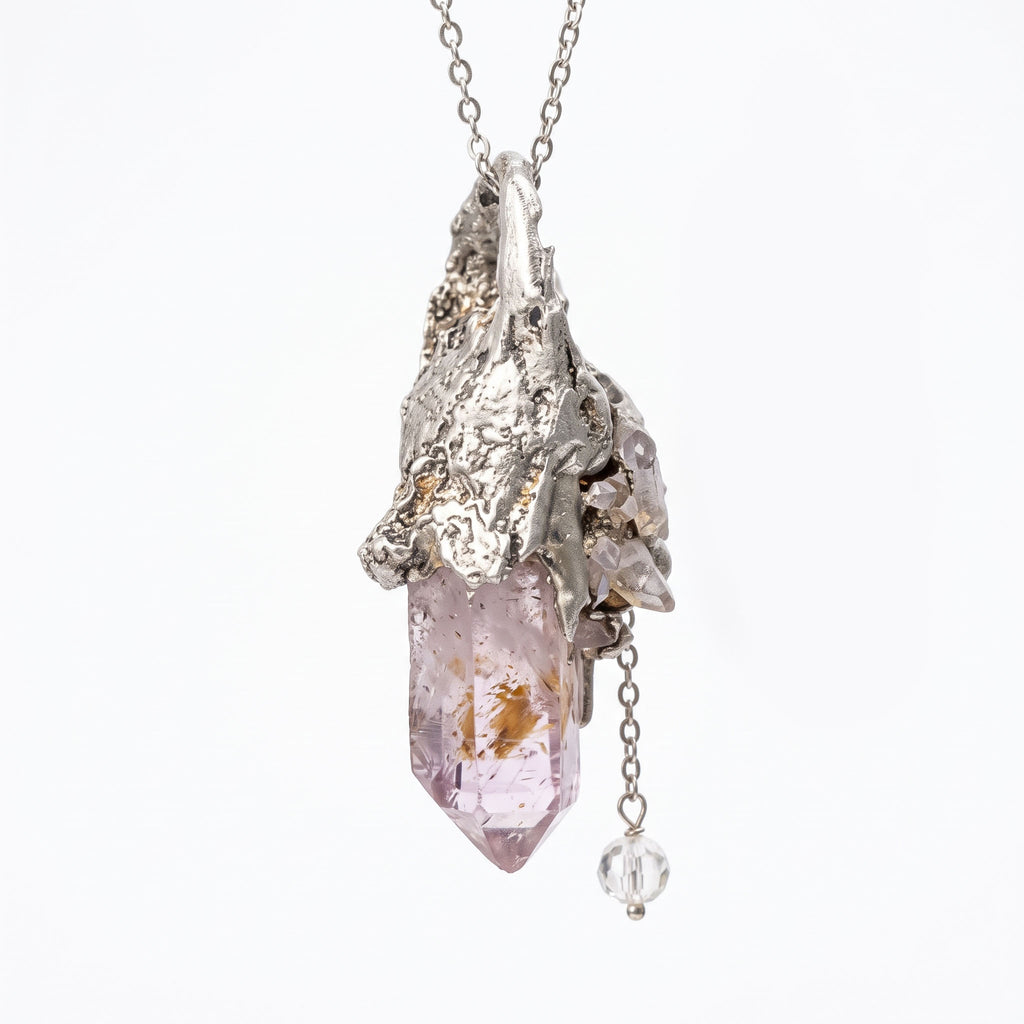 Super Seven Crystal Cluster Pendant | Antique Silver Copper Crystal Chain Necklace