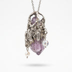 Super Seven Forest Crown Pendant | Antique Silver Copper Pearl & Iridescent Bead Necklace
