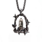 Garden Phantom Quartz Crystal Frame Pendant | Antique Silver Copper Thorn & Star Necklace